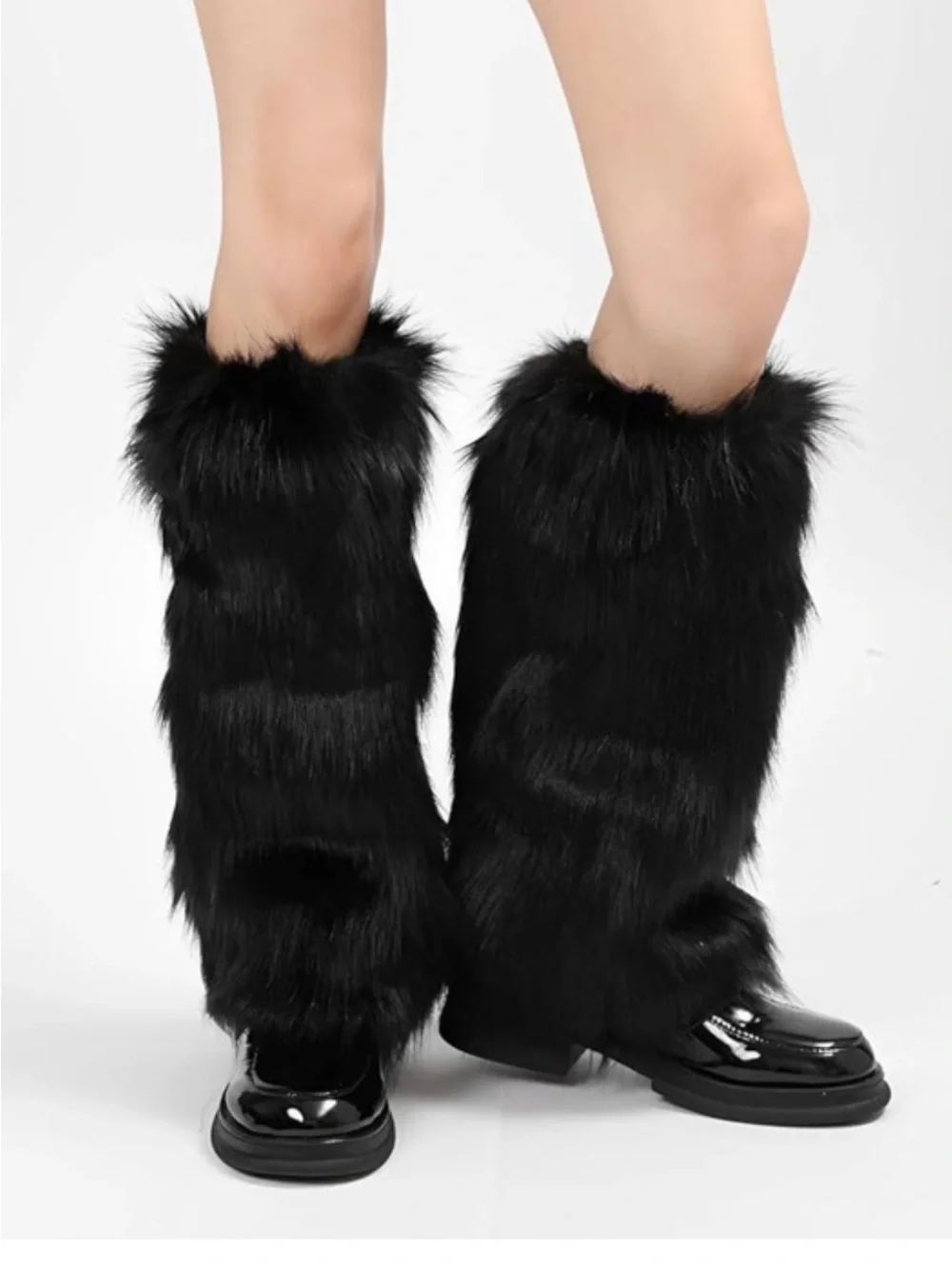 Plush Knee-High Leg Warmers - Black